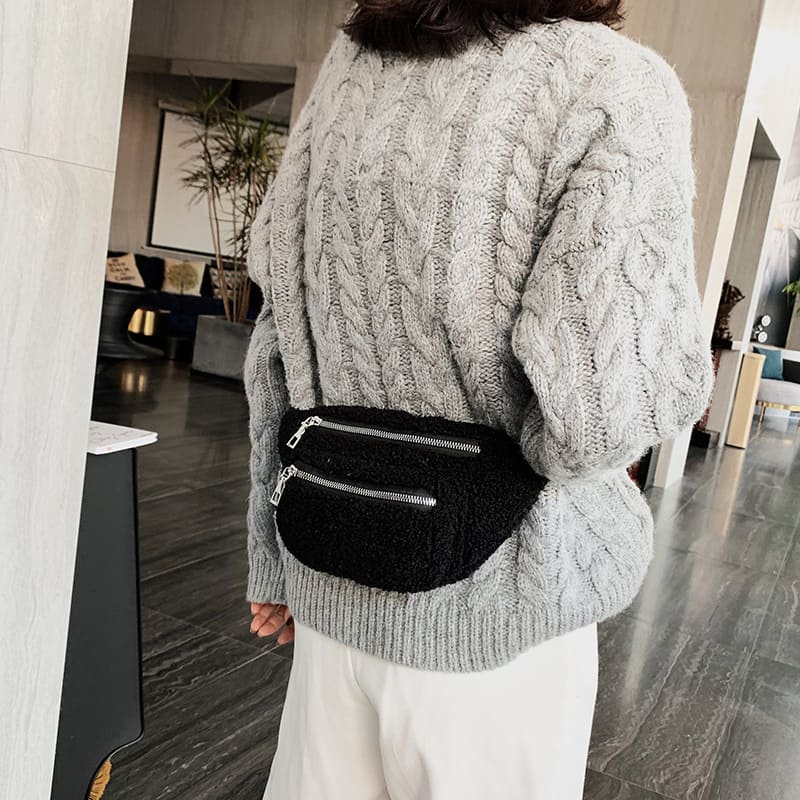 Apercu sac banane femme noir moumoute