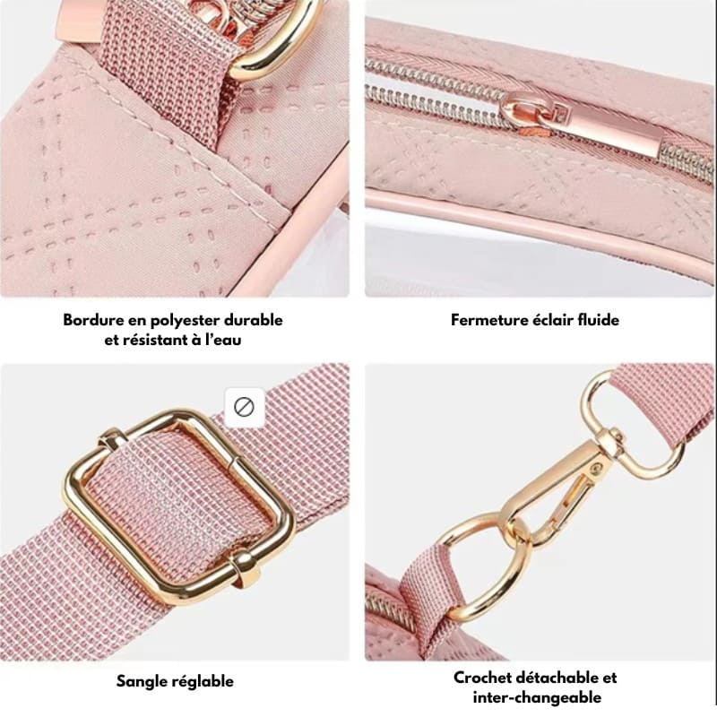 coutures sac banane festival transparent rose