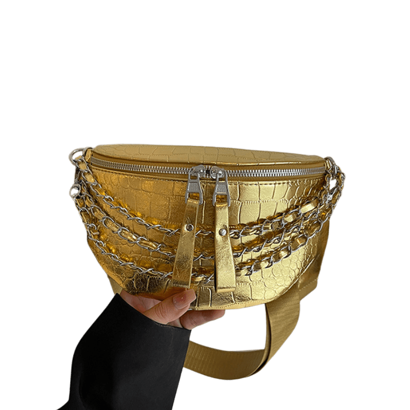 sac banane femme dore cuir brillant